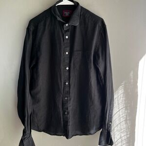 UNTUCKit Mens Linen Shirt Button Up Wrinkle Resistant Black Casual Medium
